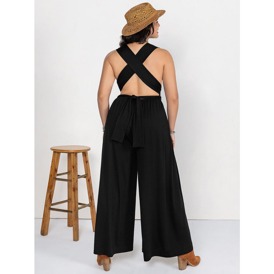 Plus Size V-Neck Wide Leg Jumpsuit Apparel and Accessories