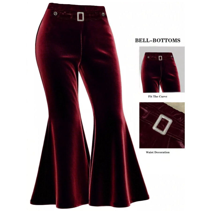 Plus Size Velvet Flared Pants Burgundy / 0XL Apparel and Accessories