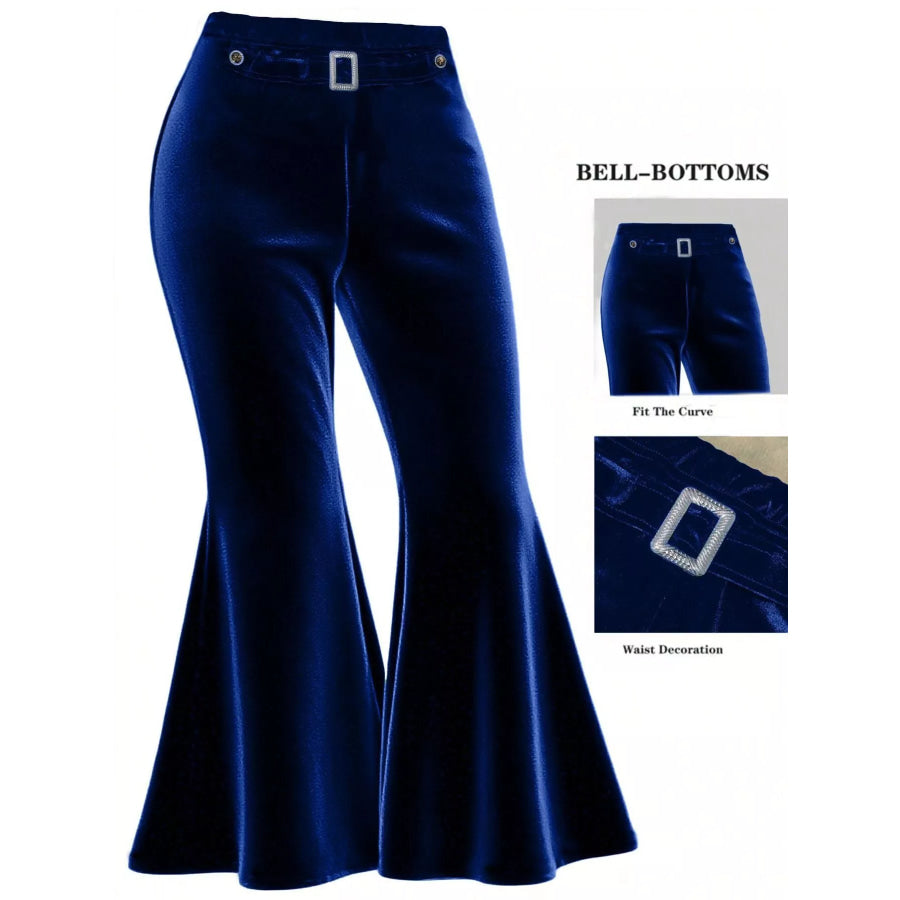 Plus Size Velvet Flared Pants Dark Blue / 0XL Apparel and Accessories