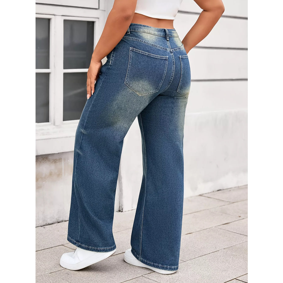 Plus Size Vintage Wash Wide Leg Jeans Apparel and Accessories