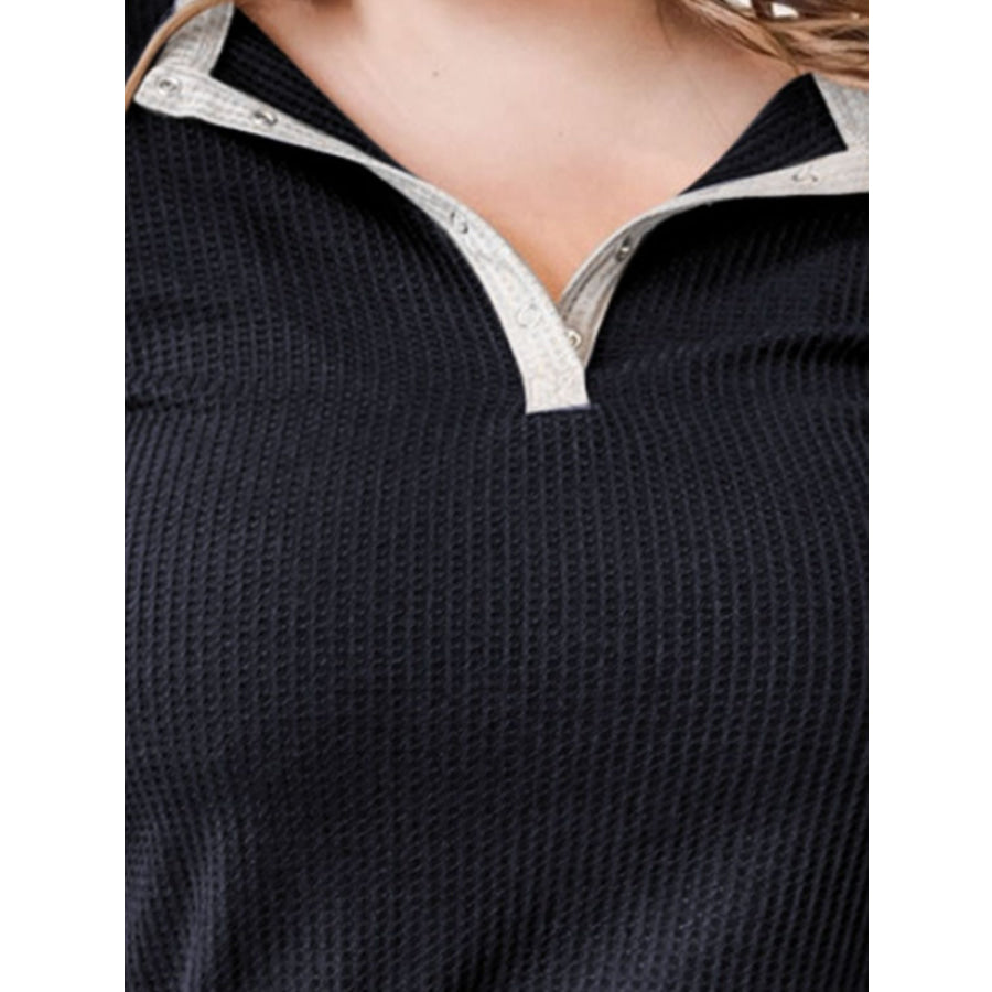 Plus Size Waffle-Knit Half Snap Long Sleeve Shirt Apparel and Accessories