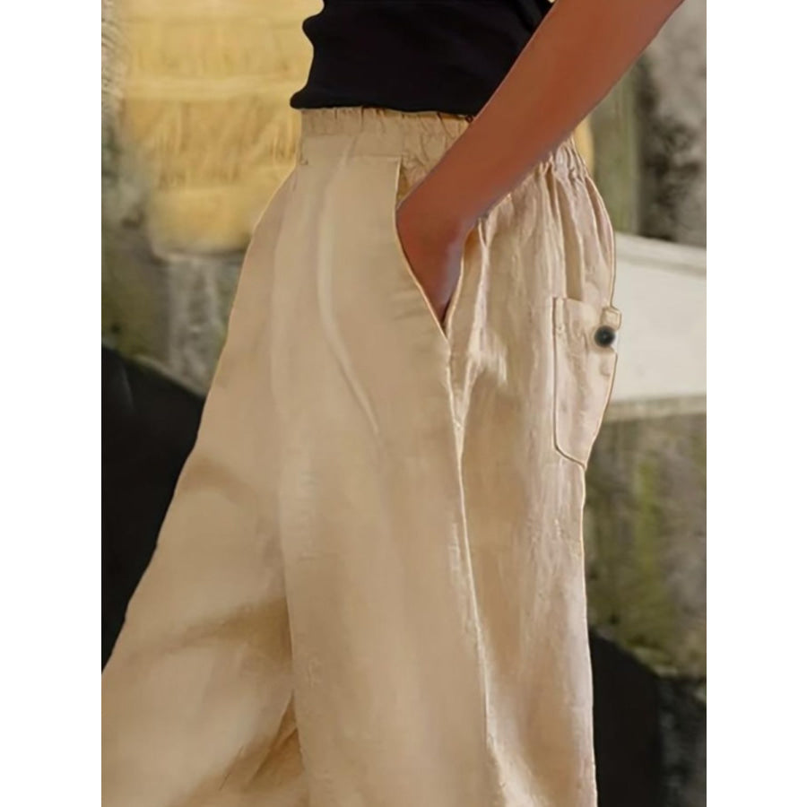 Plus Size Wide Leg Pants with Pockets Camel / 1XL Apparel and Accessories