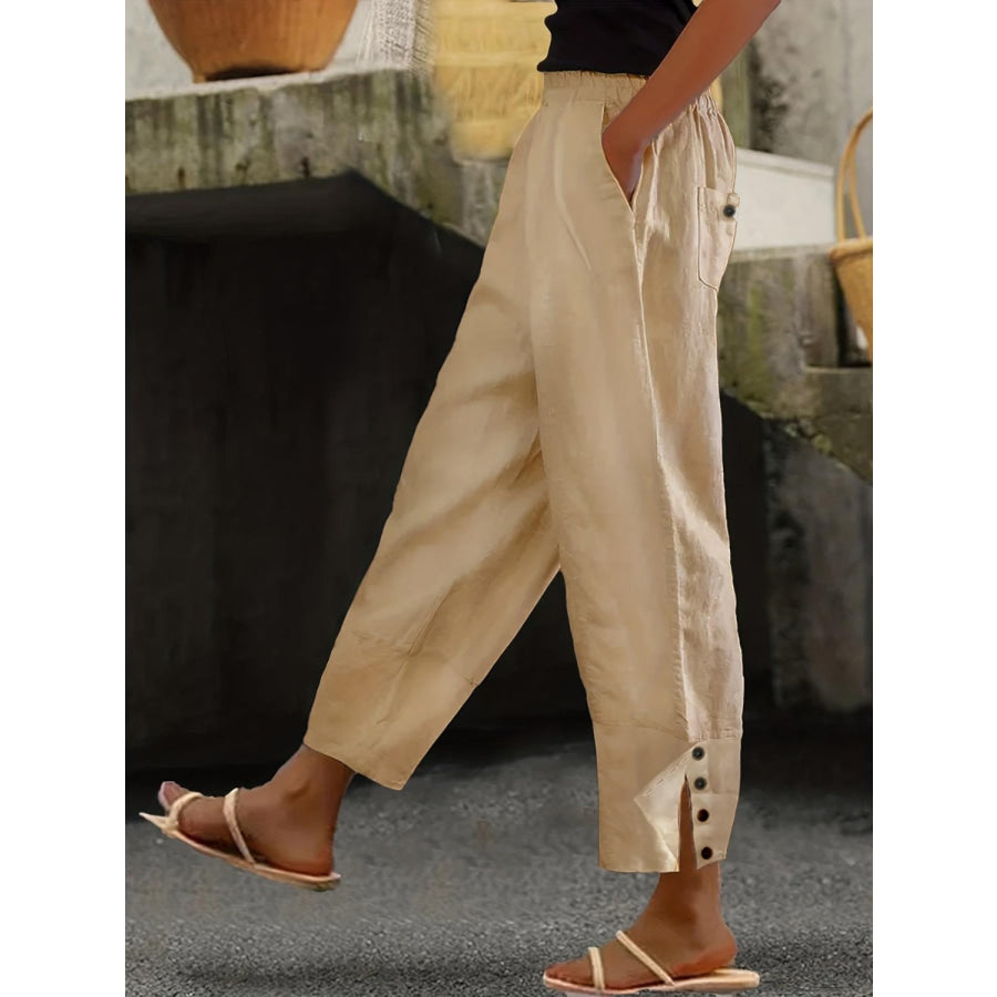 Plus Size Wide Leg Pants with Pockets Camel / 1XL Apparel and Accessories