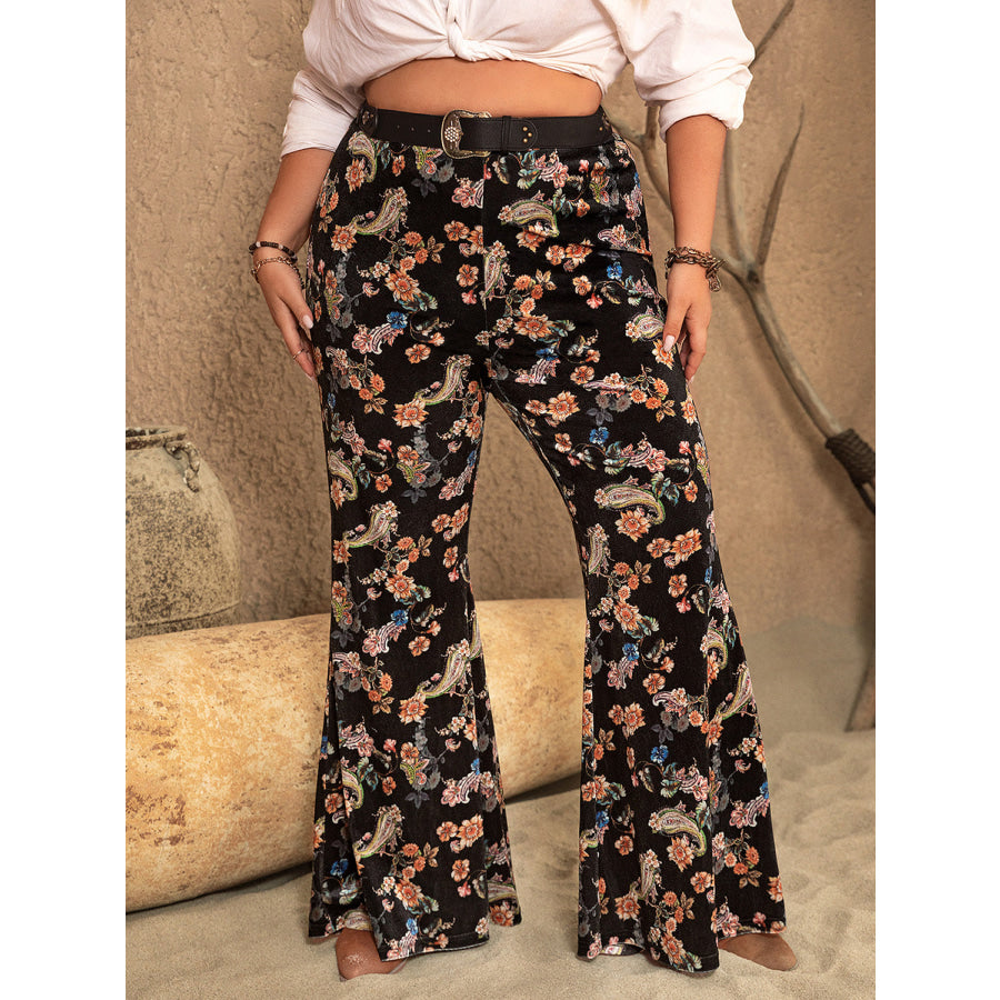 Plus Size Wide Leg Printed Pants Black / 0XL Apparel and Accessories