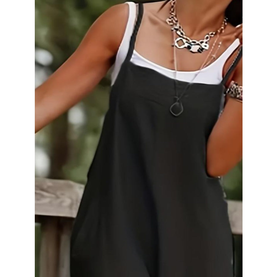 Plus Size Wide Leg Spaghetti Strap Overalls Black / 1XL Apparel and Accessories