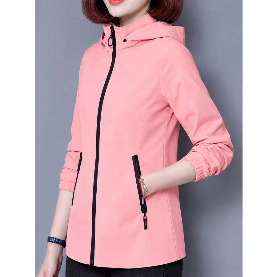 Plus Size Zip Up Hooded Jacket Apparel and Accessories