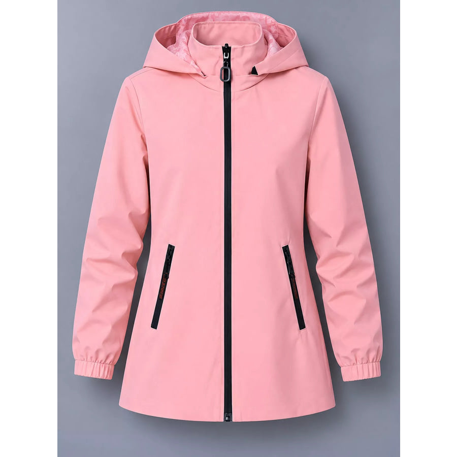 Plus Size Zip Up Hooded Jacket Apparel and Accessories