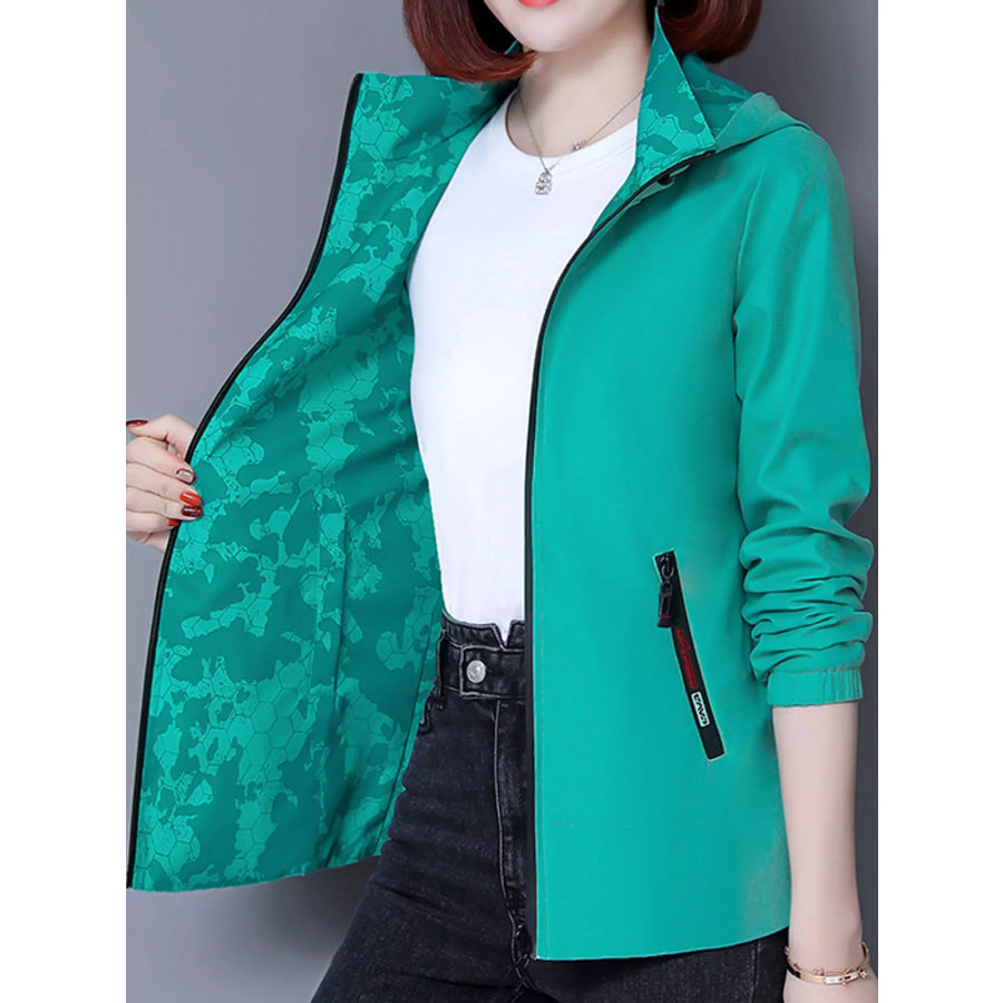 Plus Size Zip Up Hooded Jacket Apparel and Accessories