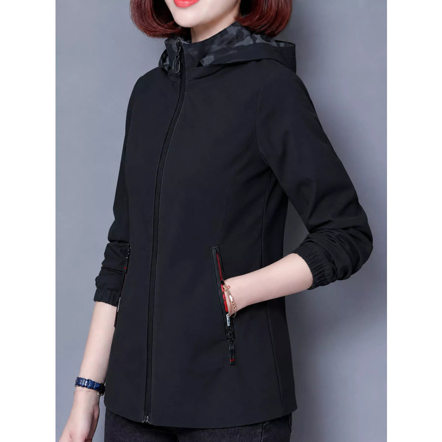 Plus Size Zip Up Hooded Jacket Apparel and Accessories