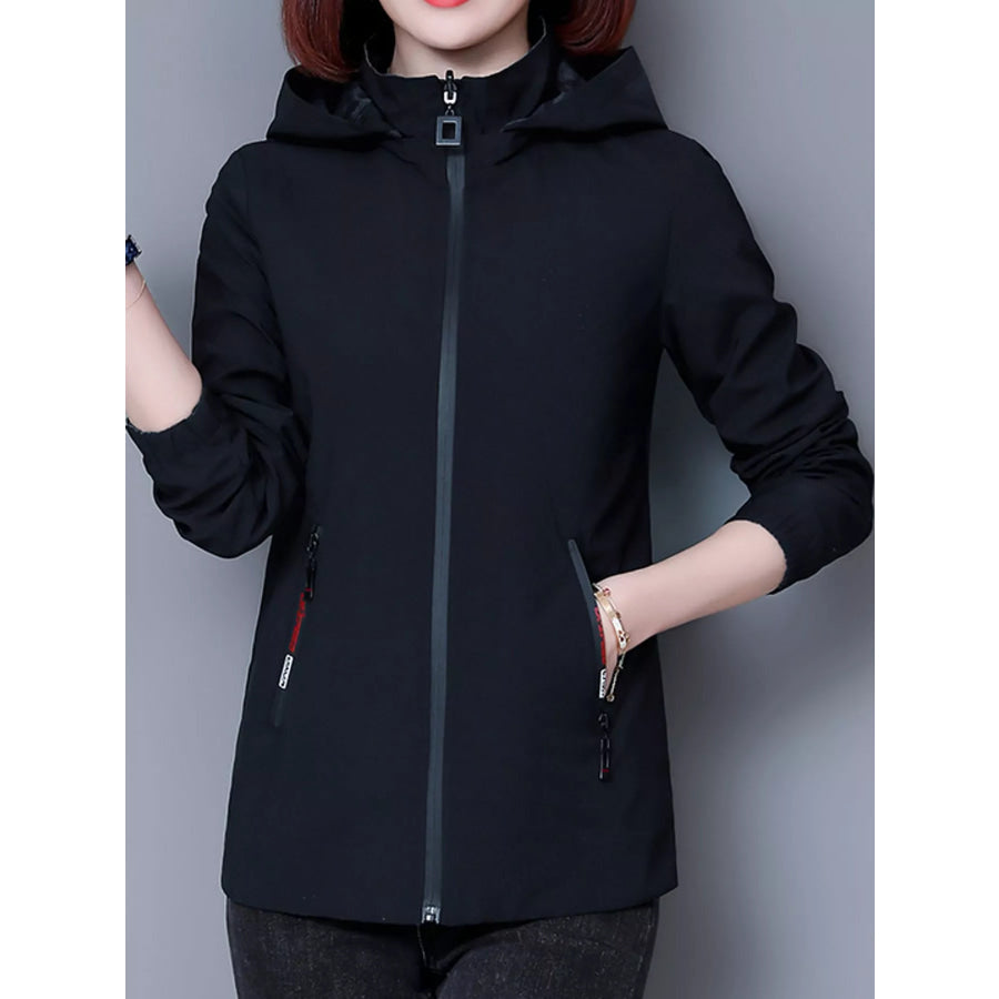 Plus Size Zip Up Hooded Jacket Apparel and Accessories