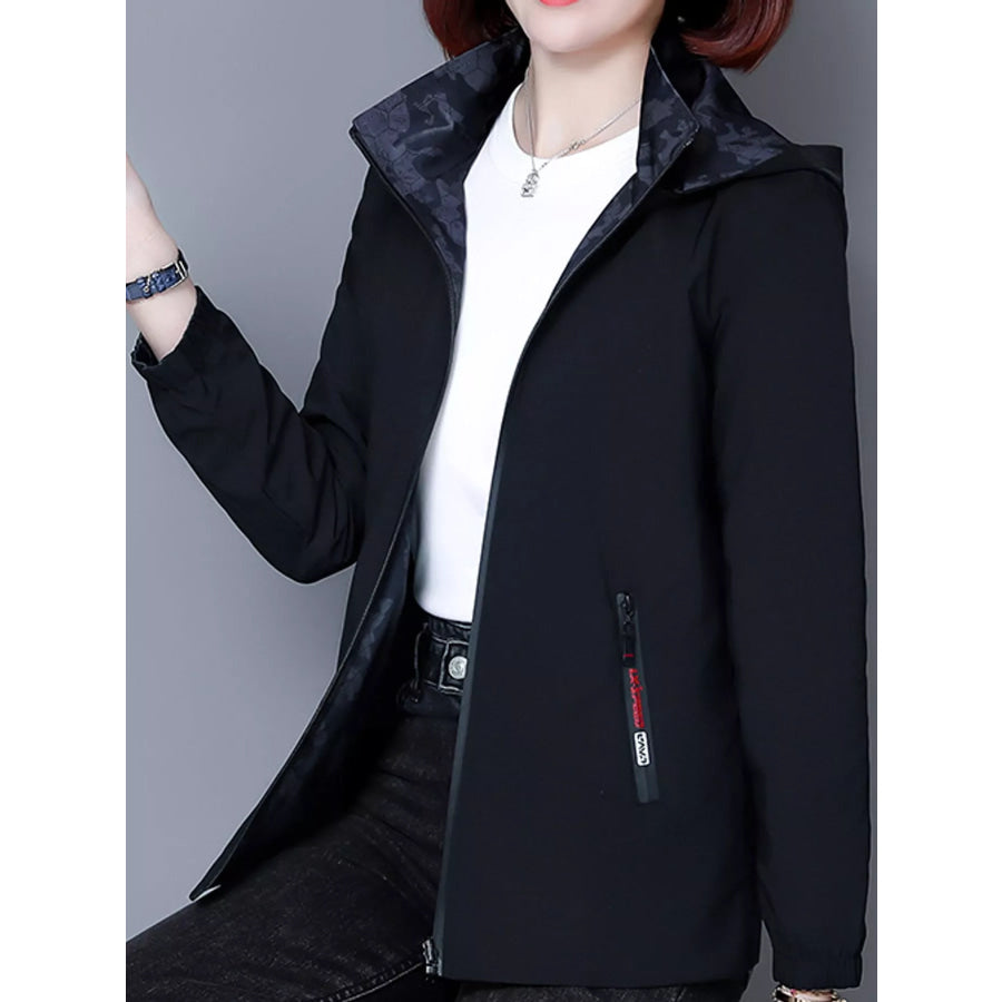 Plus Size Zip Up Hooded Jacket Apparel and Accessories