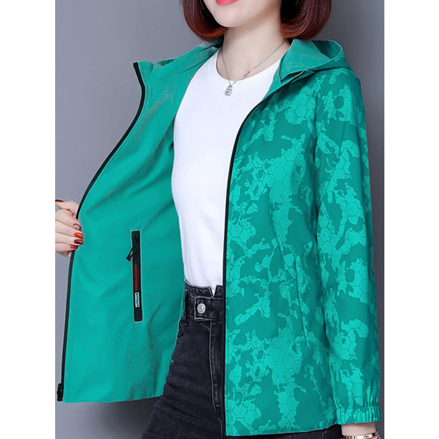 Plus Size Zip Up Hooded Jacket Apparel and Accessories