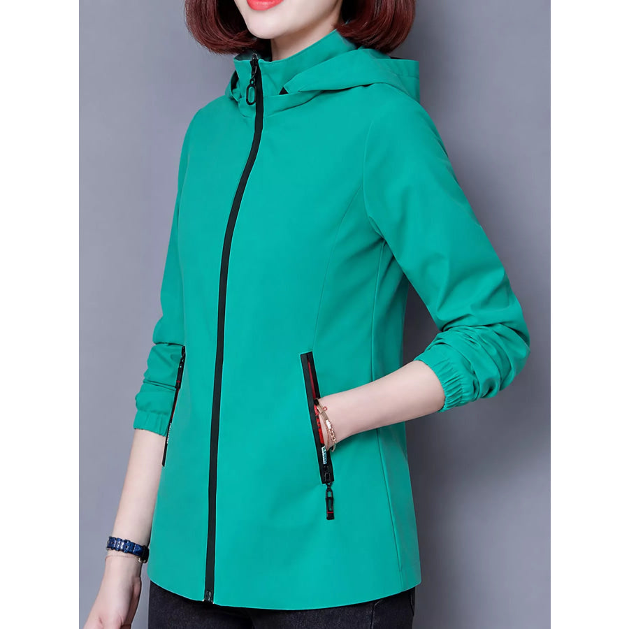 Plus Size Zip Up Hooded Jacket Apparel and Accessories