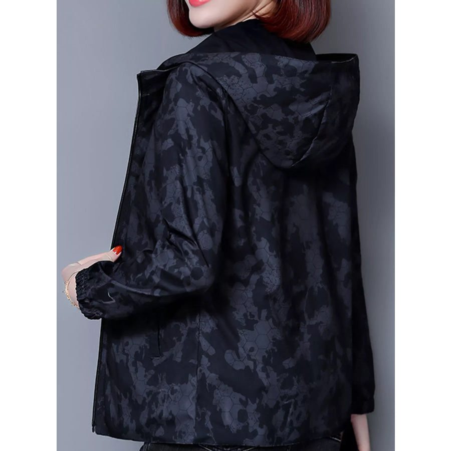 Plus Size Zip Up Hooded Jacket Apparel and Accessories