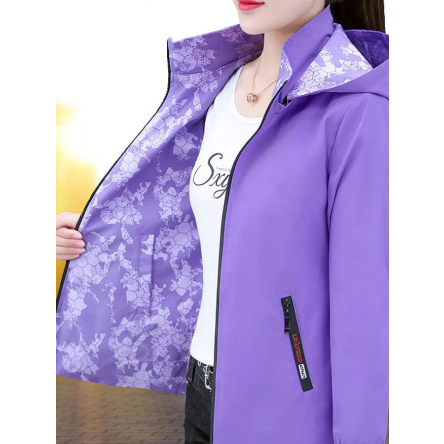 Plus Size Zip Up Hooded Jacket Apparel and Accessories