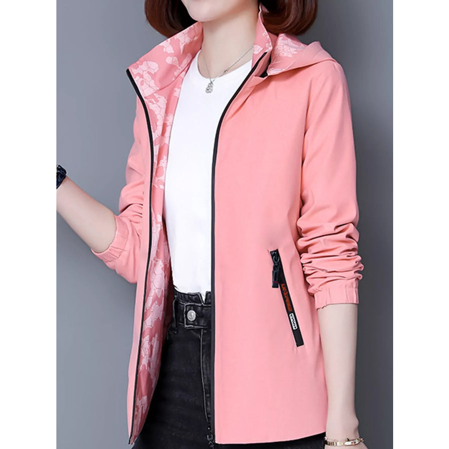 Plus Size Zip Up Hooded Jacket Apparel and Accessories