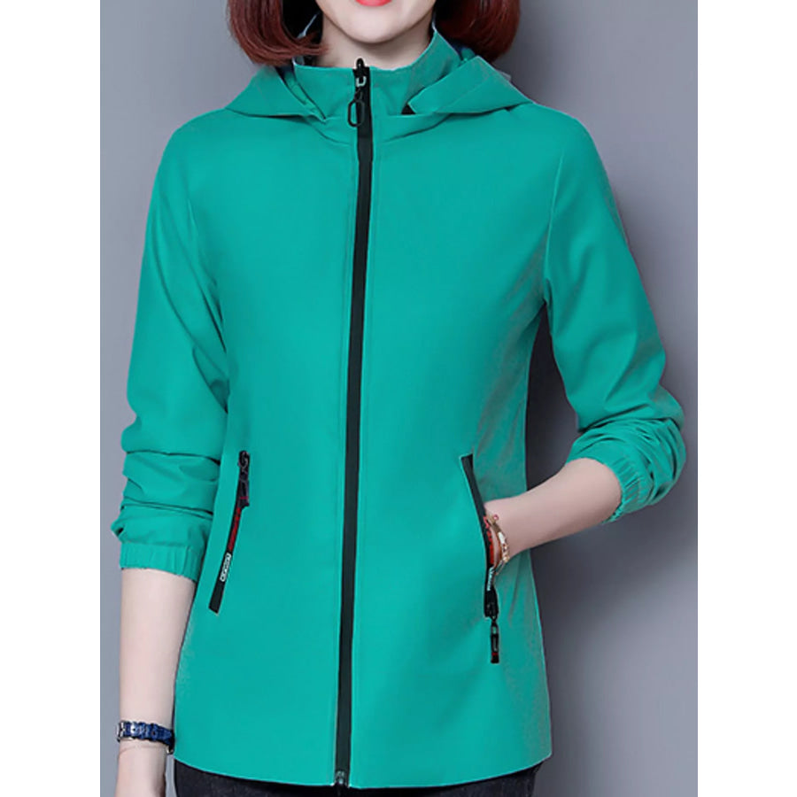 Plus Size Zip Up Hooded Jacket Green / M Apparel and Accessories