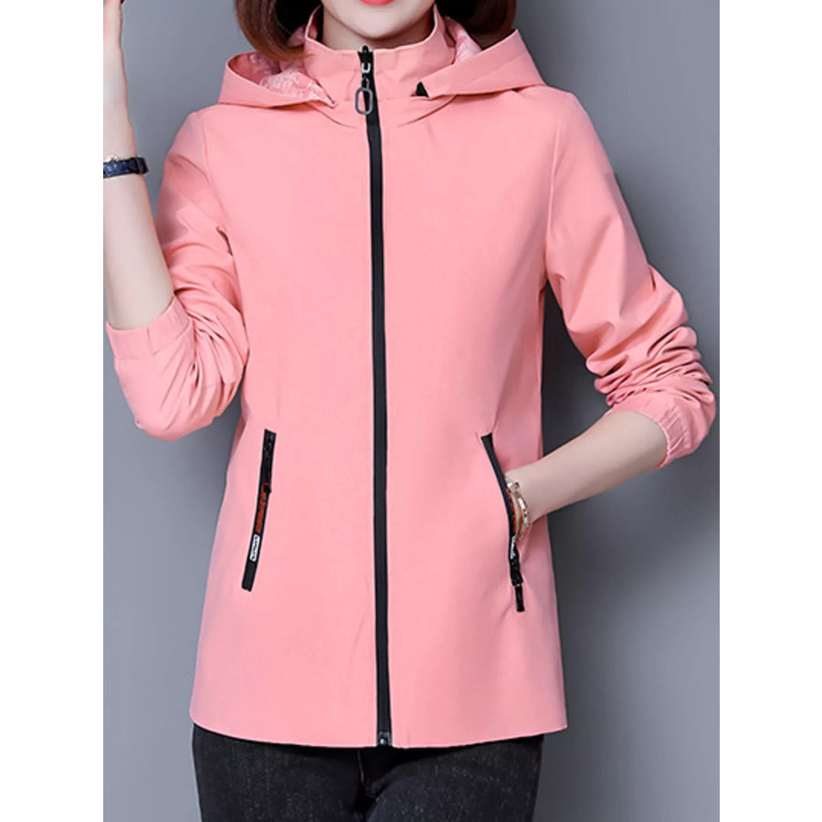 Plus Size Zip Up Hooded Jacket Pink / M Apparel and Accessories