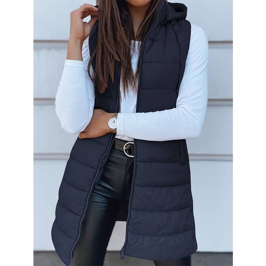 Plus Size Zip Up Hooded Vest Coat Apparel and Accessories