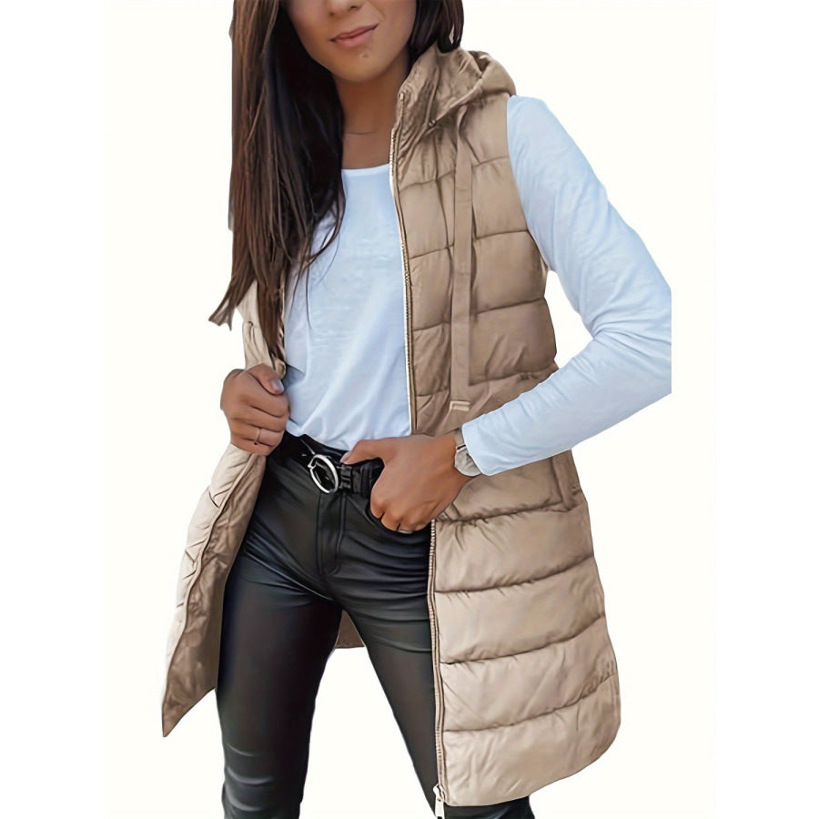 Plus Size Zip Up Hooded Vest Coat Apparel and Accessories