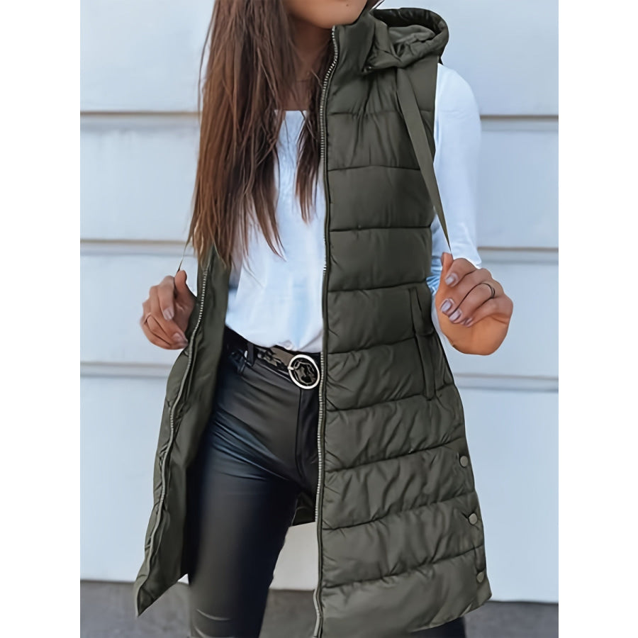 Plus Size Zip Up Hooded Vest Coat Apparel and Accessories