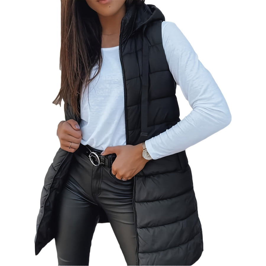 Plus Size Zip Up Hooded Vest Coat Apparel and Accessories