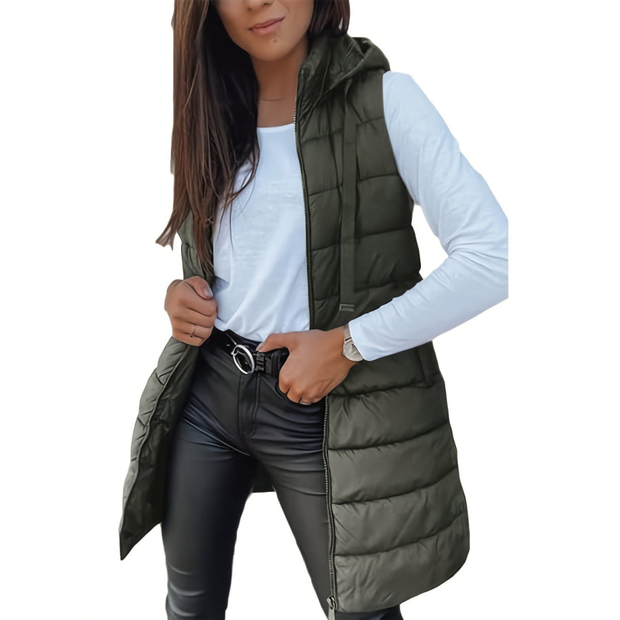 Plus Size Zip Up Hooded Vest Coat Apparel and Accessories