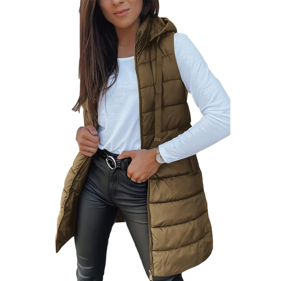 Plus Size Zip Up Hooded Vest Coat Apparel and Accessories