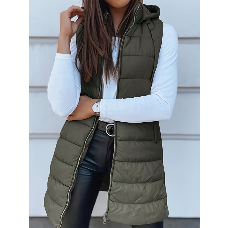 Plus Size Zip Up Hooded Vest Coat Army Green / 1XL Apparel and Accessories