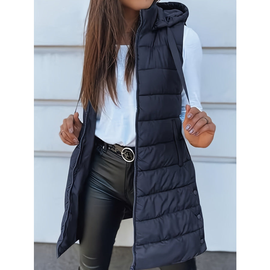 Plus Size Zip Up Hooded Vest Coat Dark Blue / 1XL Apparel and Accessories