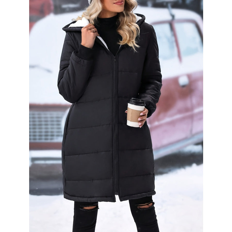 Plus Size Zip Up Hooded Winter Coat Apparel and Accessories