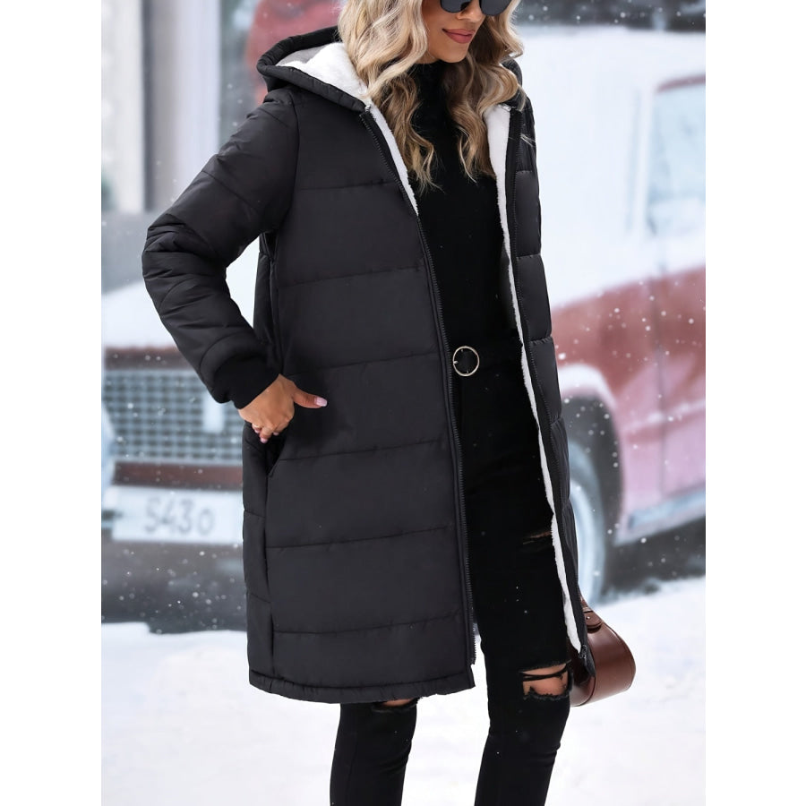 Plus Size Zip Up Hooded Winter Coat Black / 1XL Apparel and Accessories