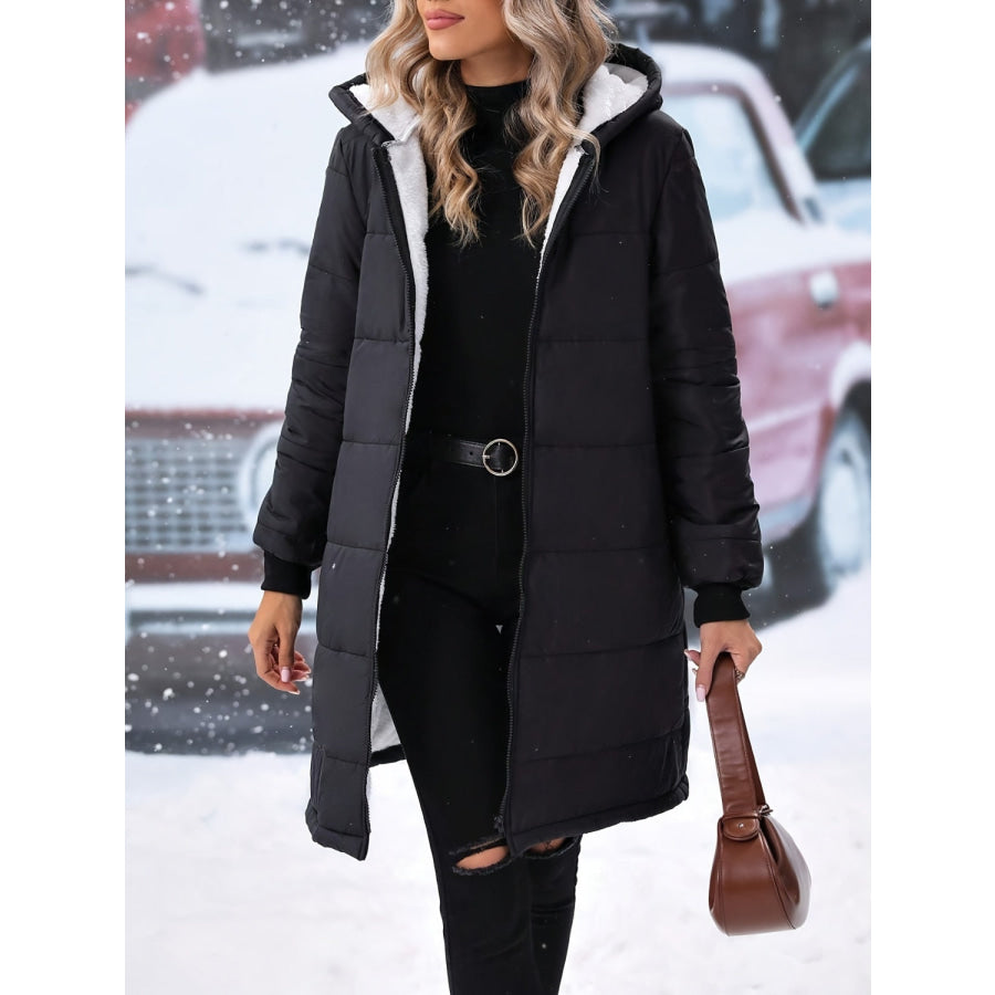 Plus Size Zip Up Hooded Winter Coat Black / 1XL Apparel and Accessories