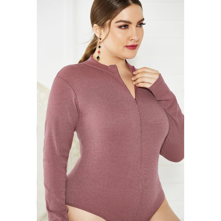 Plus Size Zip Up Long Sleeve Bodysuit Apparel and Accessories