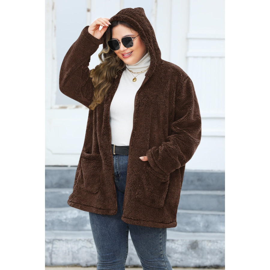 Plus Size Zip Up Long Sleeve Hooded Outerwear Apparel and Accessories