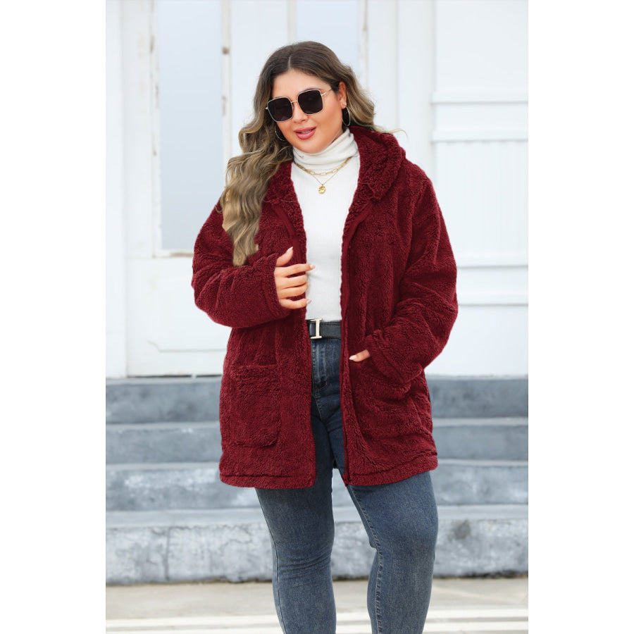 Plus Size Zip Up Long Sleeve Hooded Outerwear Apparel and Accessories