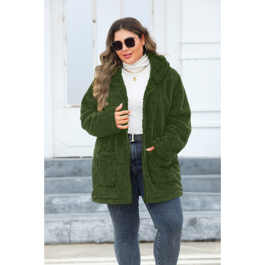 Plus Size Zip Up Long Sleeve Hooded Outerwear Apparel and Accessories