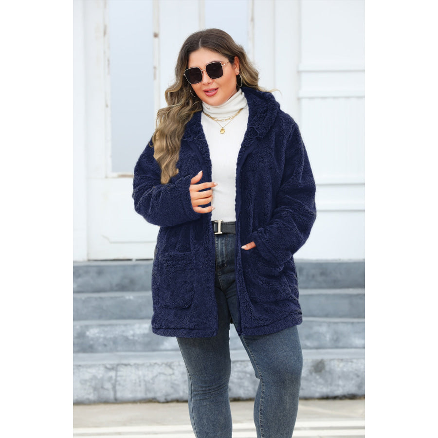 Plus Size Zip Up Long Sleeve Hooded Outerwear Apparel and Accessories