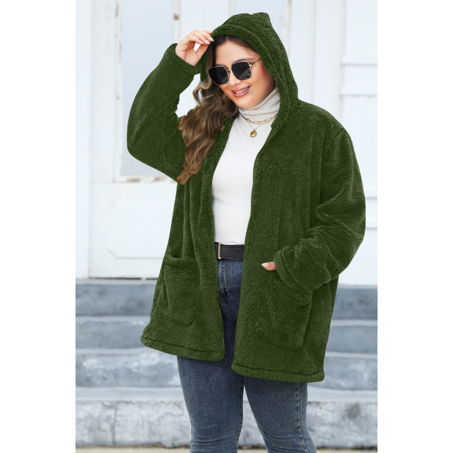 Plus Size Zip Up Long Sleeve Hooded Outerwear Apparel and Accessories