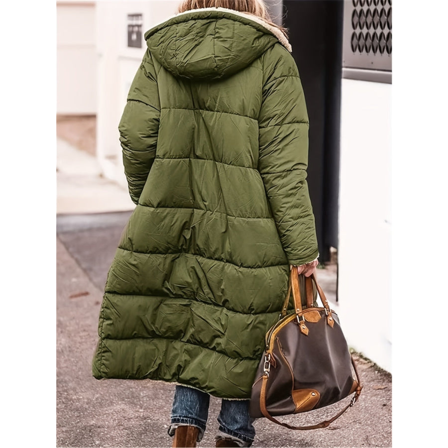 Plus Size Zip Up Sherpa Hooded Coat Apparel and Accessories