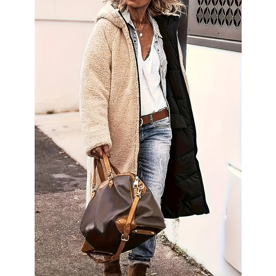Plus Size Zip Up Sherpa Hooded Coat Apparel and Accessories