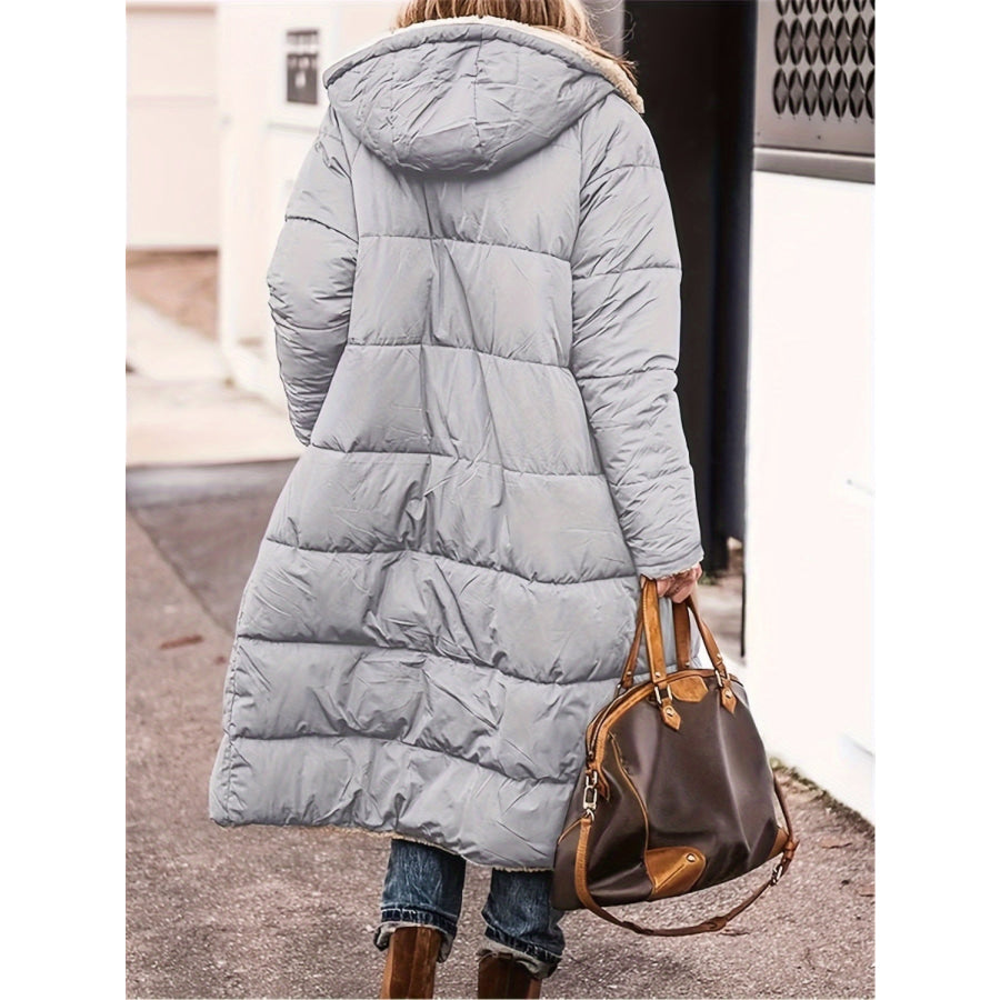 Plus Size Zip Up Sherpa Hooded Coat Apparel and Accessories