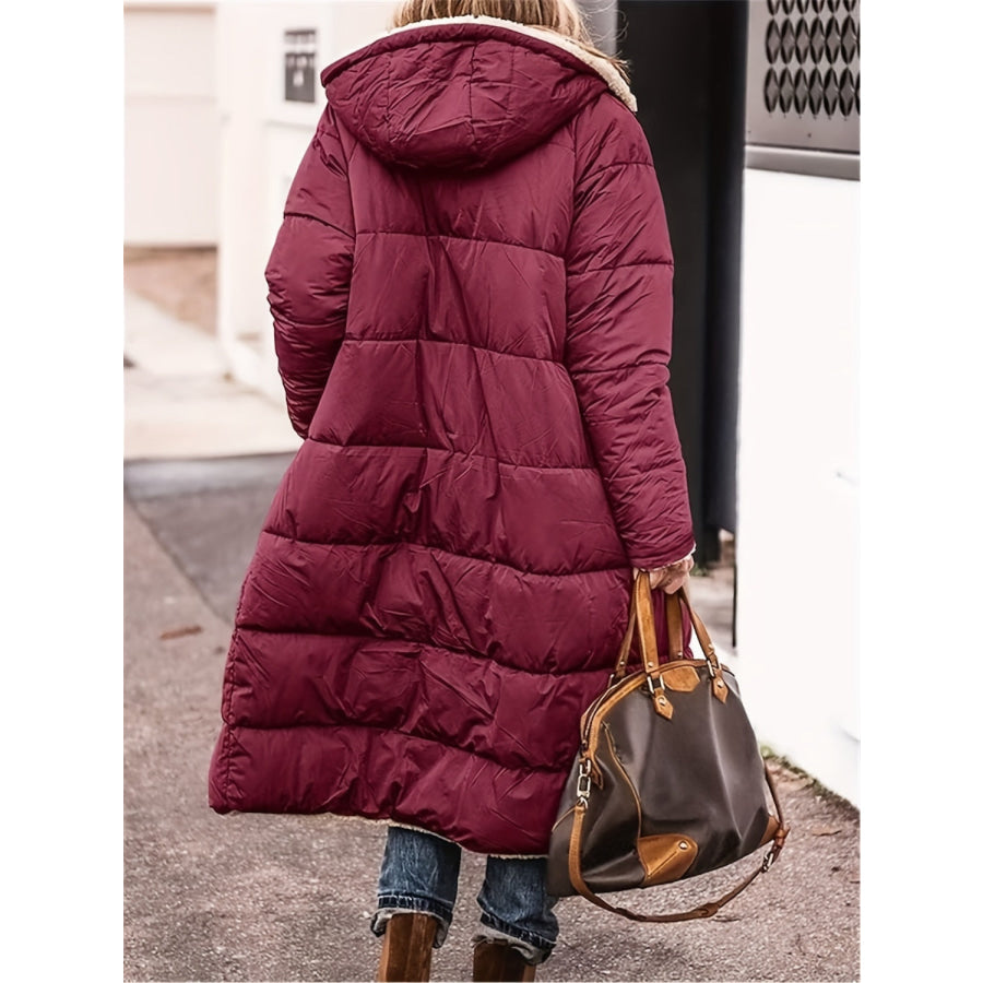 Plus Size Zip Up Sherpa Hooded Coat Burgundy / 1XL Apparel and Accessories