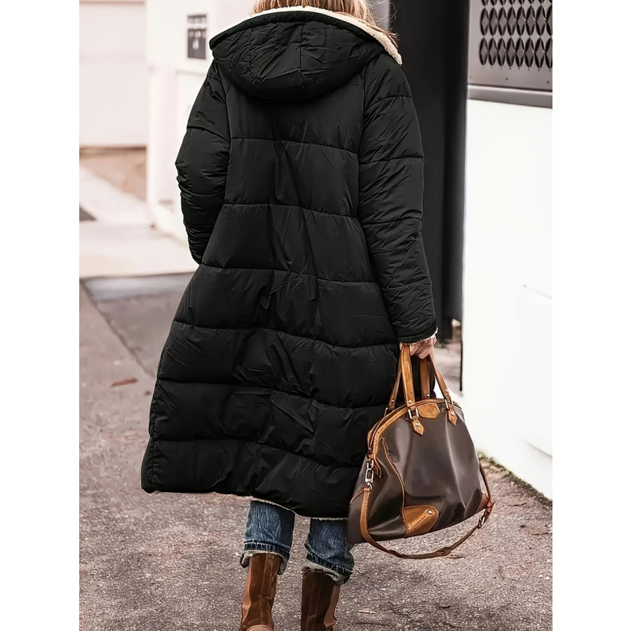 Plus Size Zip Up Sherpa Hooded Coat Apparel and Accessories