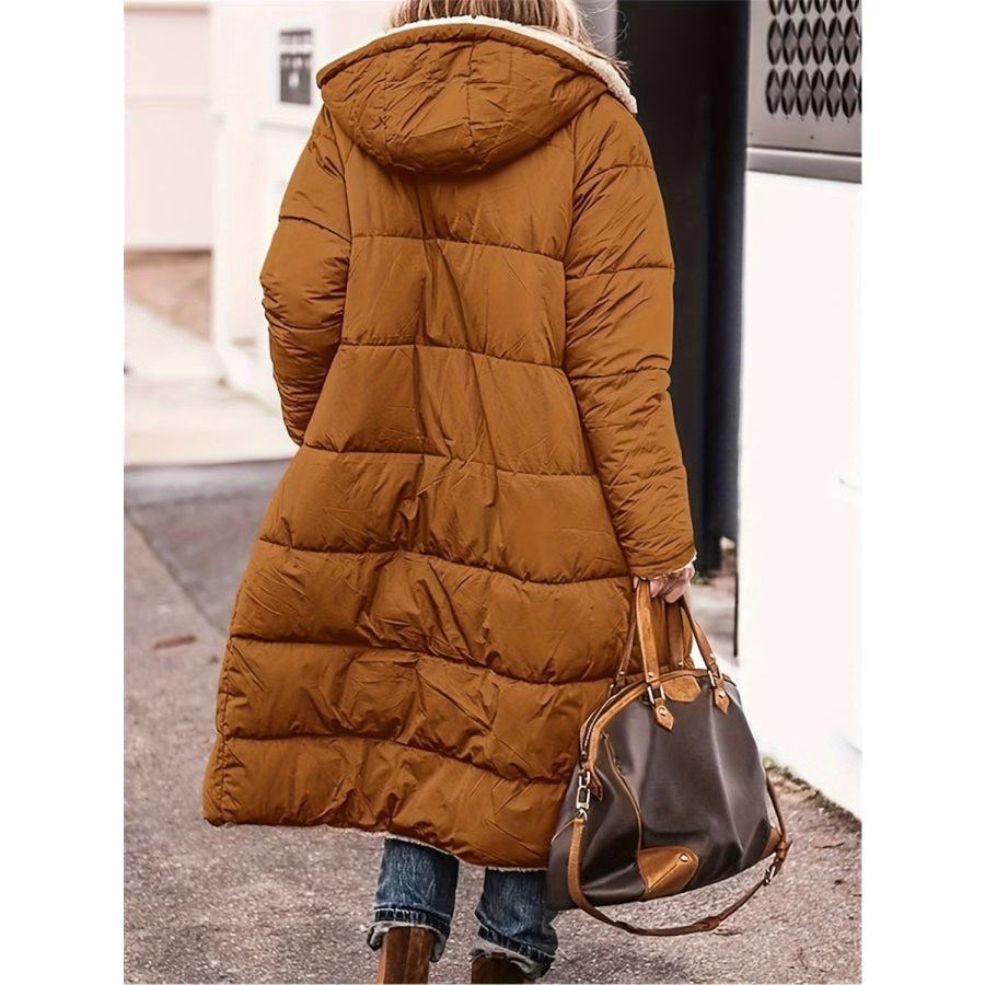 Plus Size Zip Up Sherpa Hooded Coat Apparel and Accessories