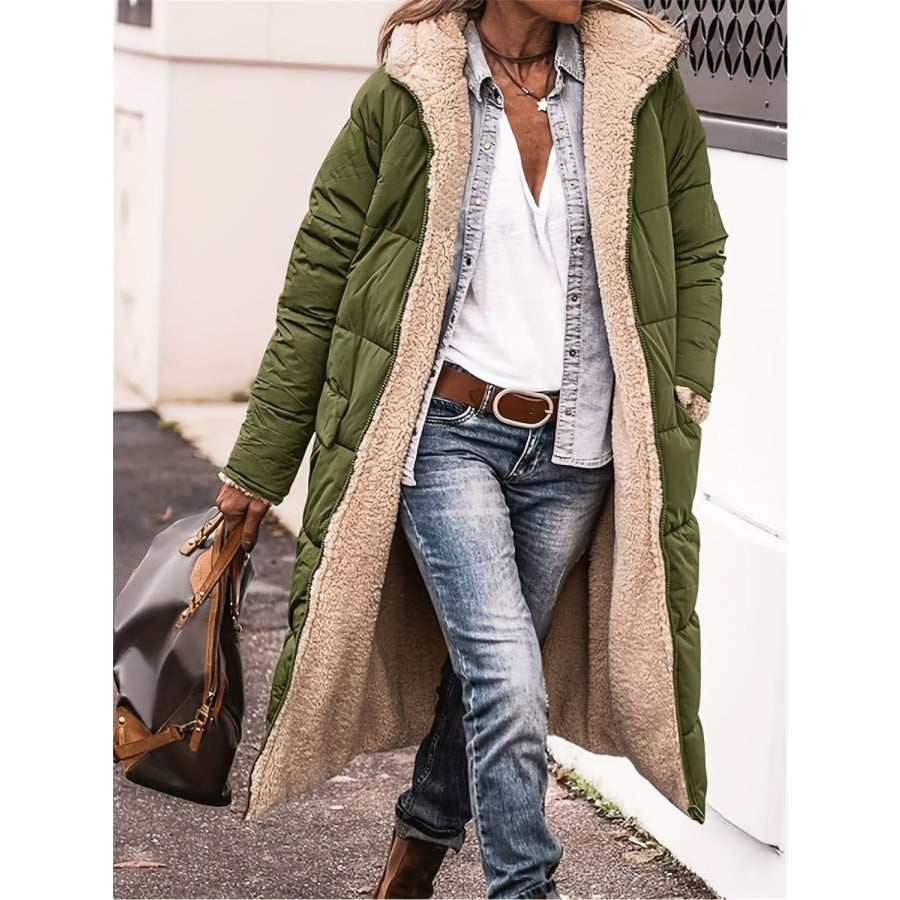 Plus Size Zip Up Sherpa Hooded Coat Matcha Green / 1XL Apparel and Accessories
