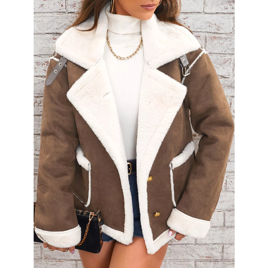 Plush Button Up Outerwear Brown / S Apparel and Accessories