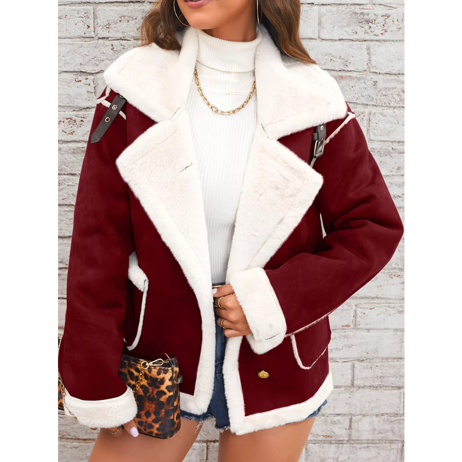 Plush Button Up Outerwear Crimson / S Apparel and Accessories