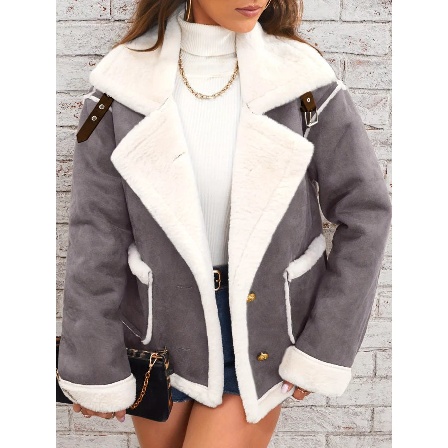 Plush Button Up Outerwear Dark Gray / S Apparel and Accessories