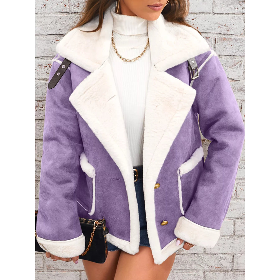 Plush Button Up Outerwear Dark Violet / S Apparel and Accessories